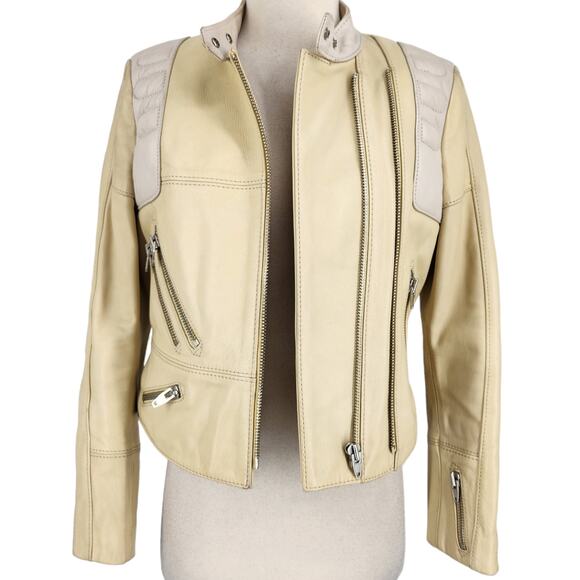 Vintage H&M S/S Studio 2016 Leather Biker Moto Jacket Womens Size 4 - Picture 2 of 12